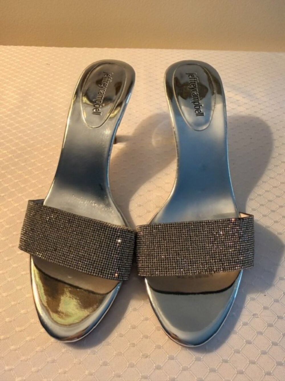 Jeffrey Campbell Silver Rhinestone Slide Heels Sandals Size 8